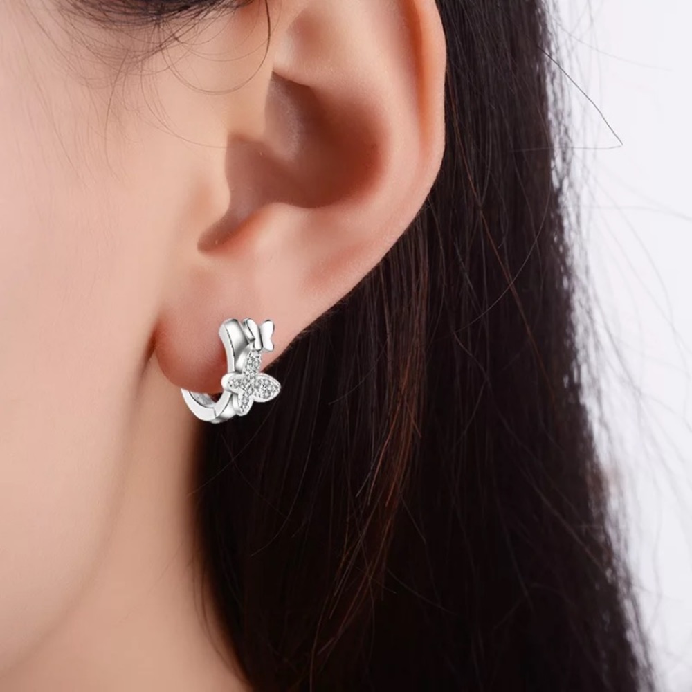 ๐ Silver Butterfly ๐ฆ Huggie Hoop Earrings - Picture 4 of 4